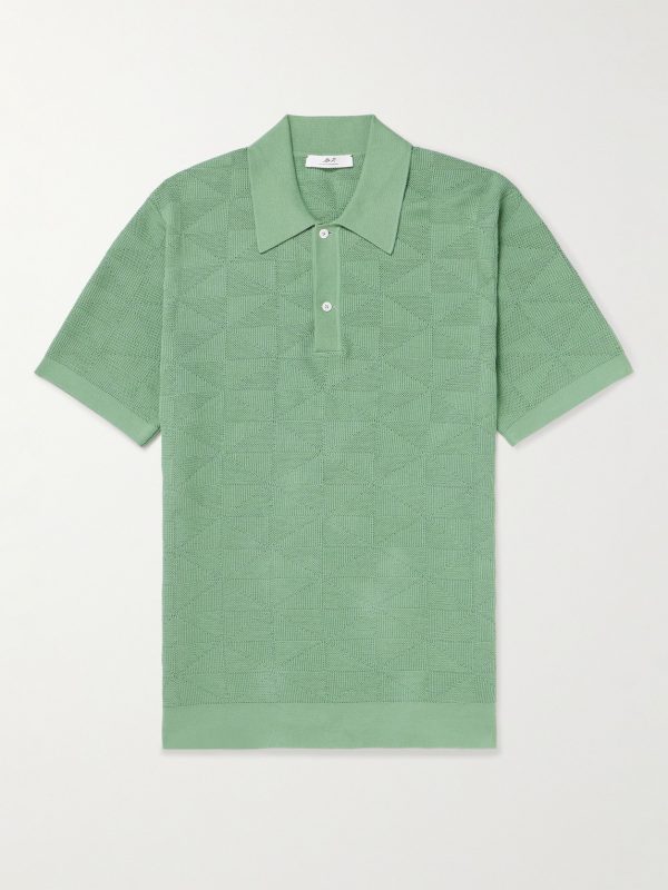 Jacquard-Knit Cotton Polo Shirt