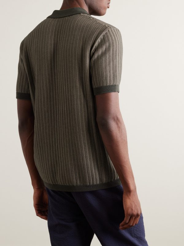 Crochet-Knit Cotton and Silk-Blend Polo Shirt - BK