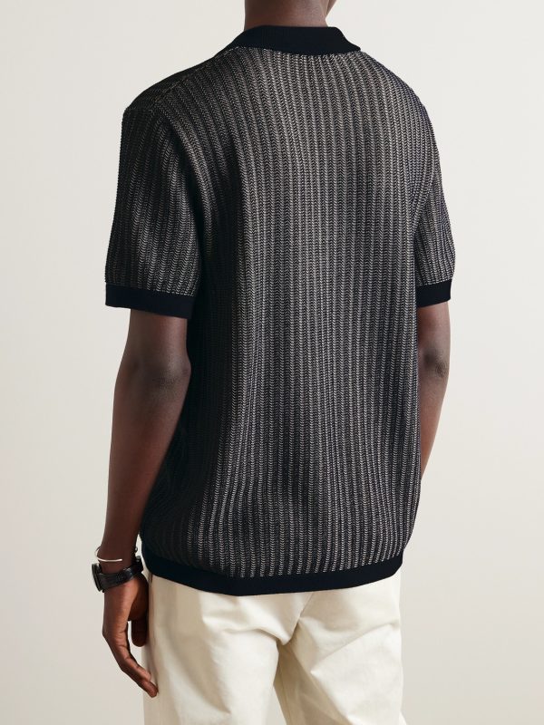 Crochet-Knit Cotton and Silk-Blend Polo Shirt - BK