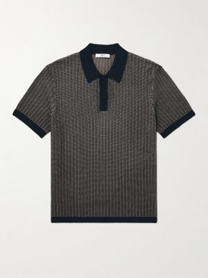 Crochet-Knit Cotton and Silk-Blend Polo Shirt