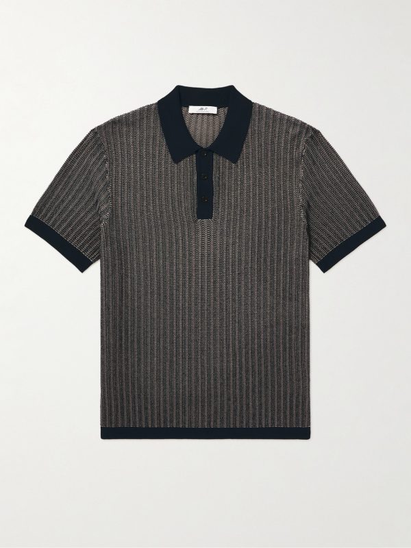 Crochet-Knit Cotton and Silk-Blend Polo Shirt