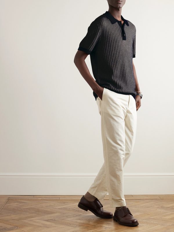 Crochet-Knit Cotton and Silk-Blend Polo Shirt - OU