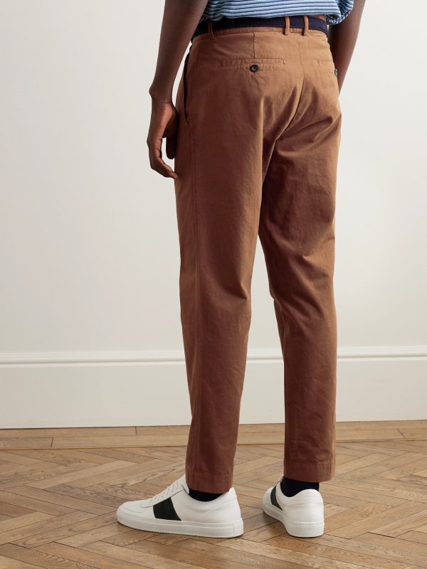 Tapered Garment-Dyed Pleated Cotton-Twill Trousers - BK