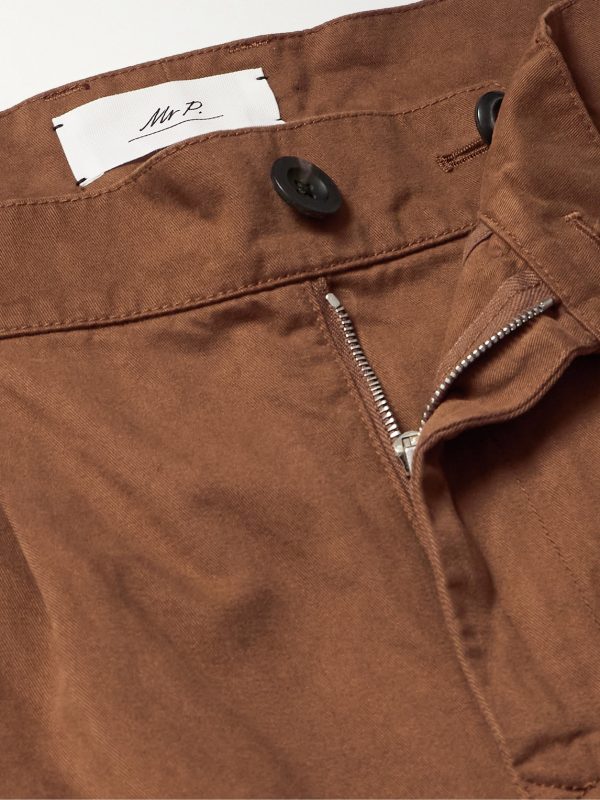 Tapered Garment-Dyed Pleated Cotton-Twill Trousers - E1