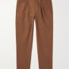 Tapered Garment-Dyed Pleated Cotton-Twill Trousers