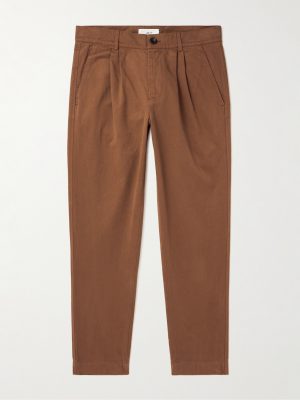 Tapered Garment-Dyed Pleated Cotton-Twill Trousers Tapered Garment-Dyed Pleated Cotton-Twill Trousers