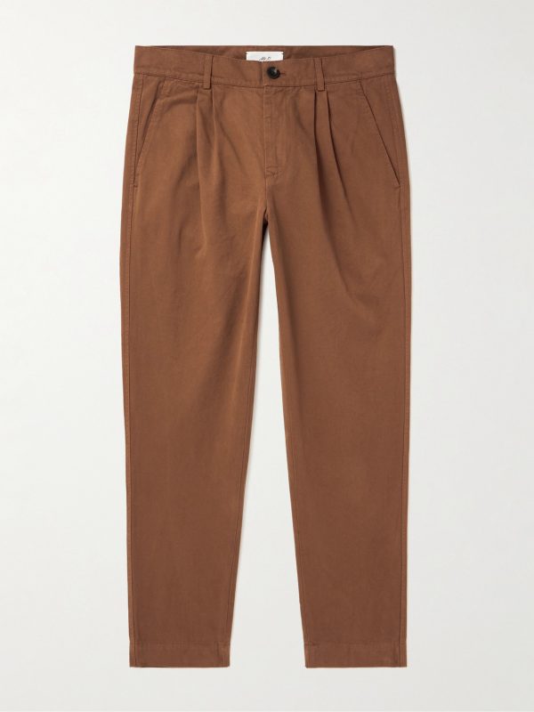 Tapered Garment-Dyed Pleated Cotton-Twill Trousers