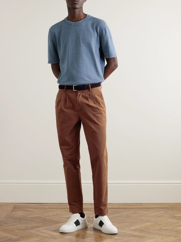 Tapered Garment-Dyed Pleated Cotton-Twill Trousers - OU