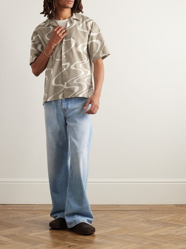 Camp-Collar Printed Organic Cotton Shirt - OU Camp-Collar Printed Organic Cotton Shirt - OU