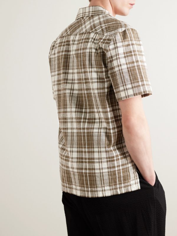 Camp-Collar Checked Textured-Cotton Shirt - BK Camp-Collar Checked Textured-Cotton Shirt - BK