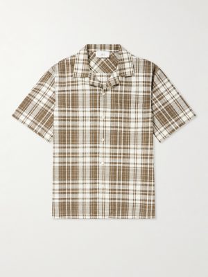 Camp-Collar Checked Textured-Cotton Shirt