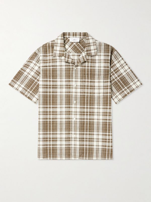 Camp-Collar Checked Textured-Cotton Shirt Camp-Collar Checked Textured-Cotton Shirt