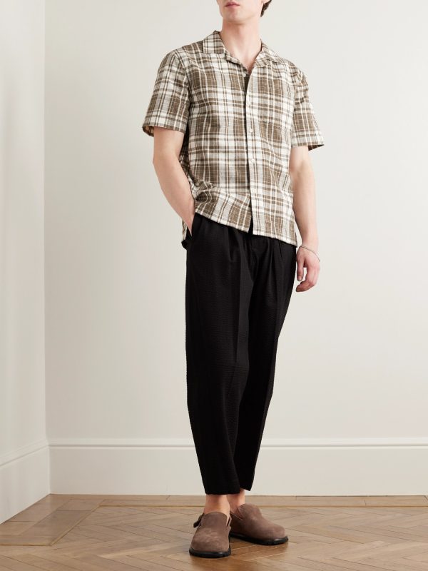 Camp-Collar Checked Textured-Cotton Shirt - OU Camp-Collar Checked Textured-Cotton Shirt - OU