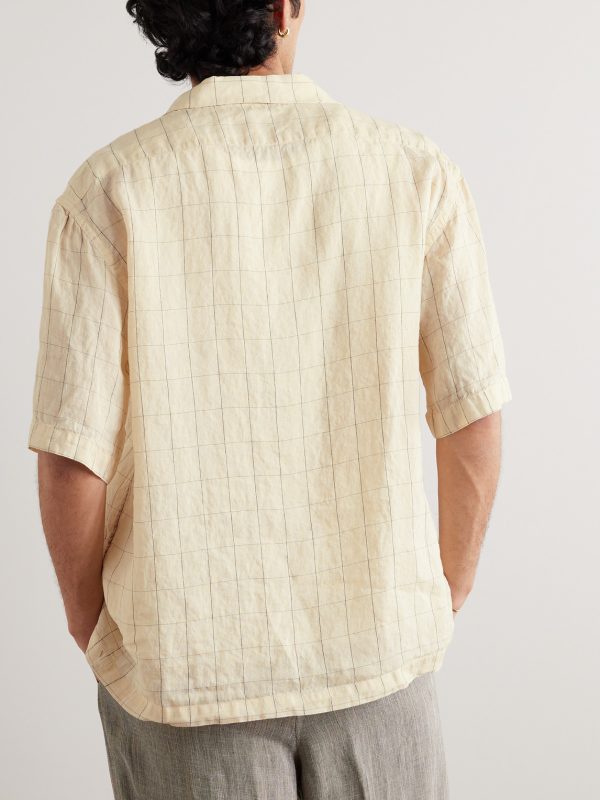 Camp-Collar Checked Linen-Blend Shirt - BK Camp-Collar Checked Linen-Blend Shirt - BK