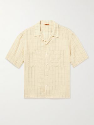 Camp-Collar Checked Linen-Blend Shirt