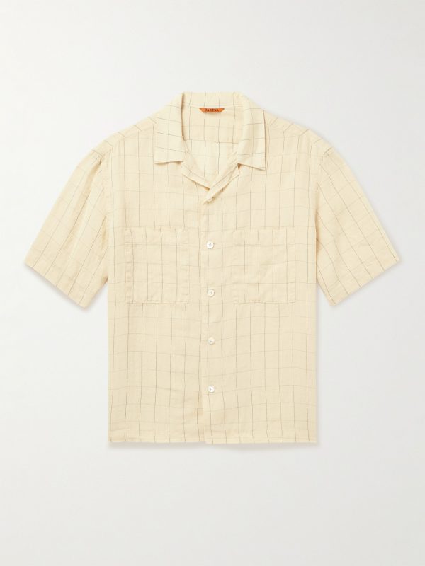 Camp-Collar Checked Linen-Blend Shirt Camp-Collar Checked Linen-Blend Shirt