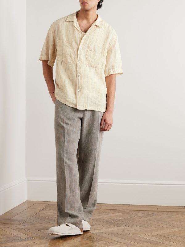 Camp-Collar Checked Linen-Blend Shirt - OU Camp-Collar Checked Linen-Blend Shirt - OU