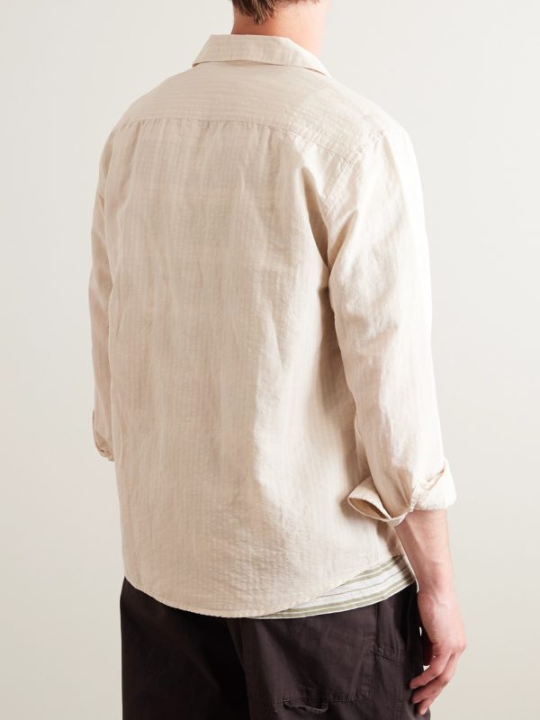 Convertible-Collar Striped Cotton and Linen-Blend Voile Shirt - BK Convertible-Collar Striped Cotton and Linen-Blend Voile Shirt - BK