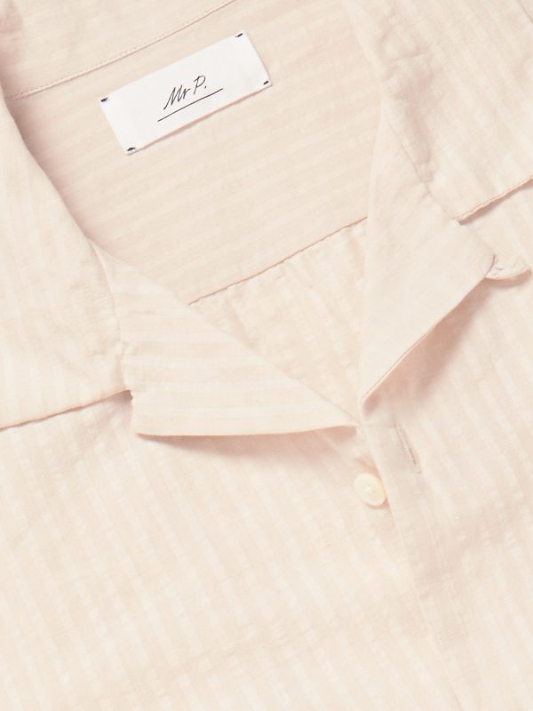 Convertible-Collar Striped Cotton and Linen-Blend Voile Shirt - CU Convertible-Collar Striped Cotton and Linen-Blend Voile Shirt - CU