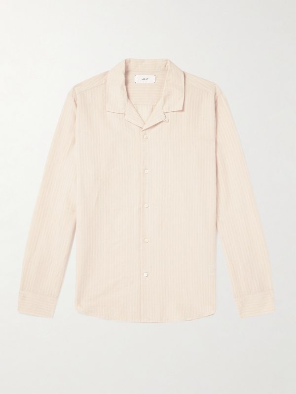 Convertible-Collar Striped Cotton and Linen-Blend Voile Shirt Convertible-Collar Striped Cotton and Linen-Blend Voile Shirt