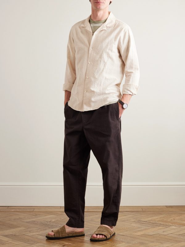 Convertible-Collar Striped Cotton and Linen-Blend Voile Shirt - OU Convertible-Collar Striped Cotton and Linen-Blend Voile Shirt - OU
