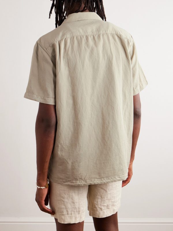 Michael Convertible-Collar Garment-Dyed Cotton and Linen-Blend Twill Shirt - BK