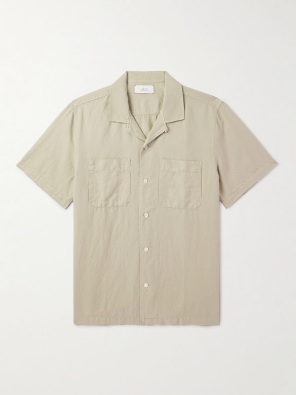 Michael Convertible-Collar Garment-Dyed Cotton and Linen-Blend Twill Shirt