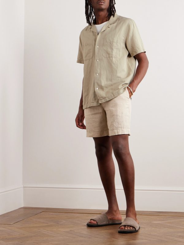 Michael Convertible-Collar Garment-Dyed Cotton and Linen-Blend Twill Shirt - OU