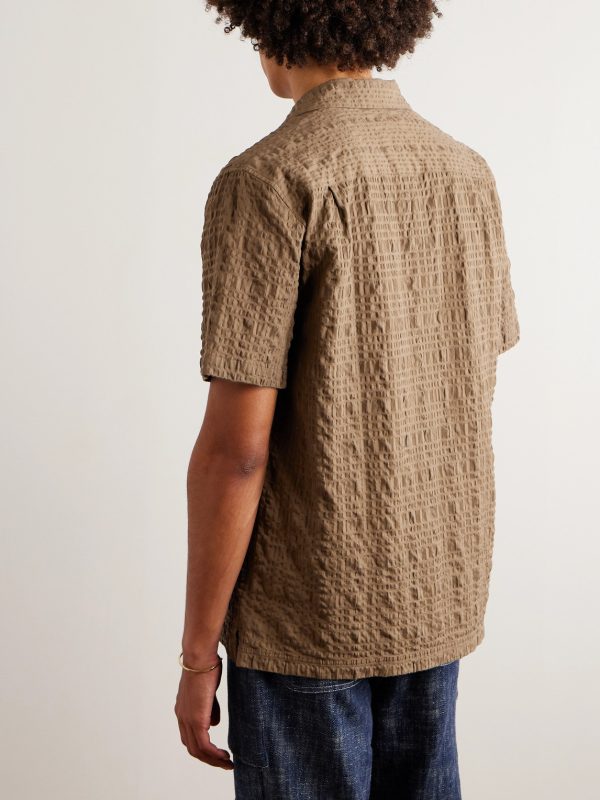 Convertible-Collar Cotton-Seersucker Shirt - BK Convertible-Collar Cotton-Seersucker Shirt - BK