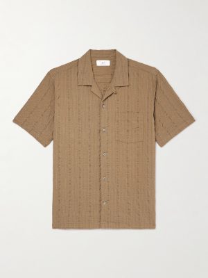 Convertible-Collar Cotton-Seersucker Shirt