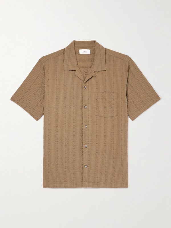 Convertible-Collar Cotton-Seersucker Shirt Convertible-Collar Cotton-Seersucker Shirt