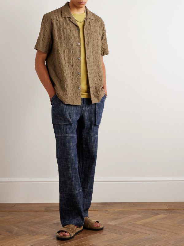 Convertible-Collar Cotton-Seersucker Shirt - OU Convertible-Collar Cotton-Seersucker Shirt - OU