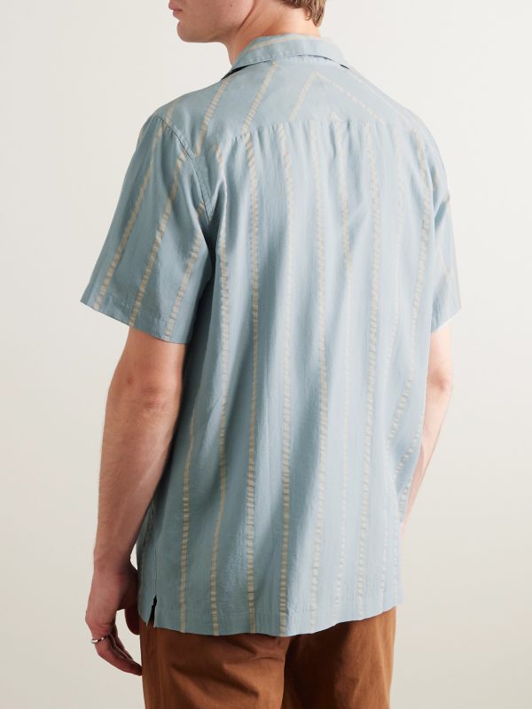 Michael Camp-Collar Striped Lyocell Shirt - BK Michael Camp-Collar Striped Lyocell Shirt - BK