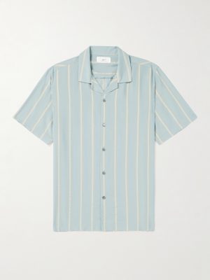 Michael Camp-Collar Striped Lyocell Shirt