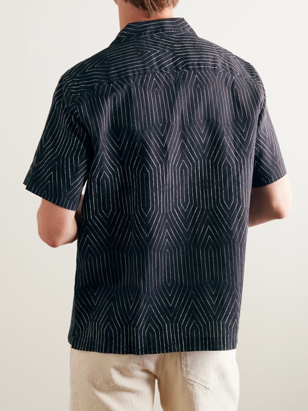 Camp-Collar Printed Linen and Cotton-Blend Shirt - BK Camp-Collar Printed Linen and Cotton-Blend Shirt - BK