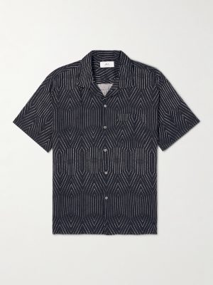 Camp-Collar Printed Linen and Cotton-Blend Shirt Camp-Collar Printed Linen and Cotton-Blend Shirt