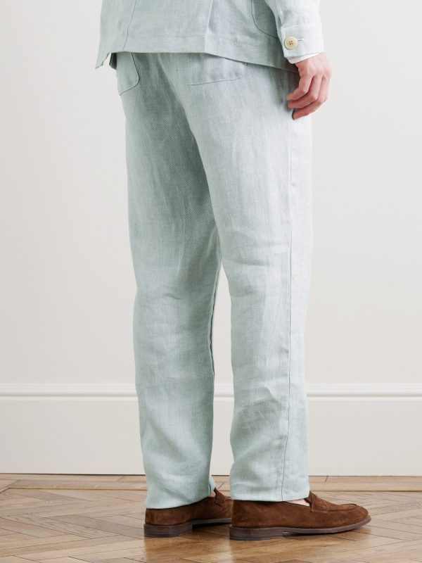 Straight-Leg Mélange Linen Drawstring Suit Trousers - BK Straight-Leg Mélange Linen Drawstring Suit Trousers - BK