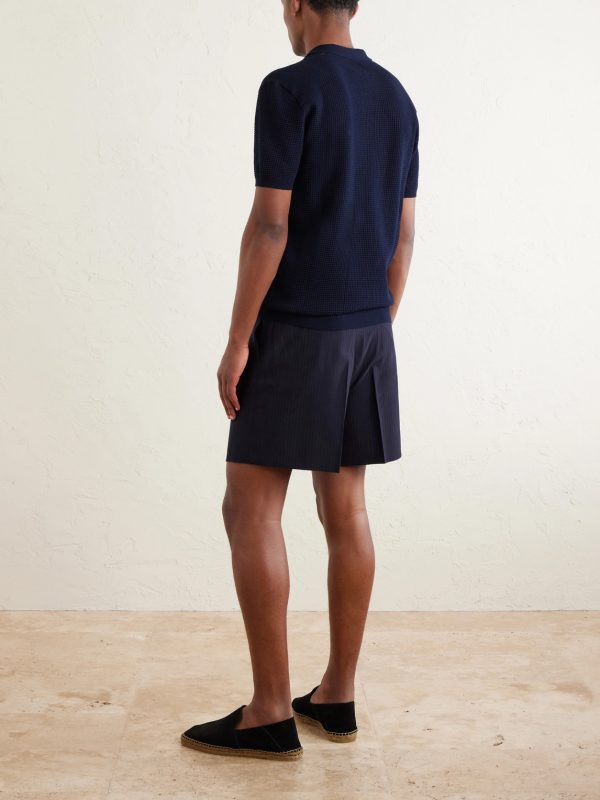 Roddy Slim-Fit Camp-Collar Pointelle-Knit Polo Shirt - BK