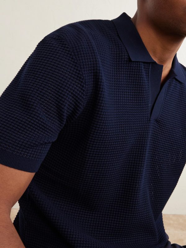 Roddy Slim-Fit Camp-Collar Pointelle-Knit Polo Shirt - CU