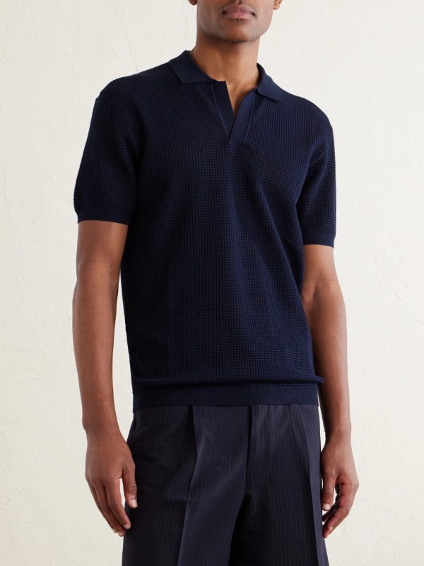 Roddy Slim-Fit Camp-Collar Pointelle-Knit Polo Shirt - FR