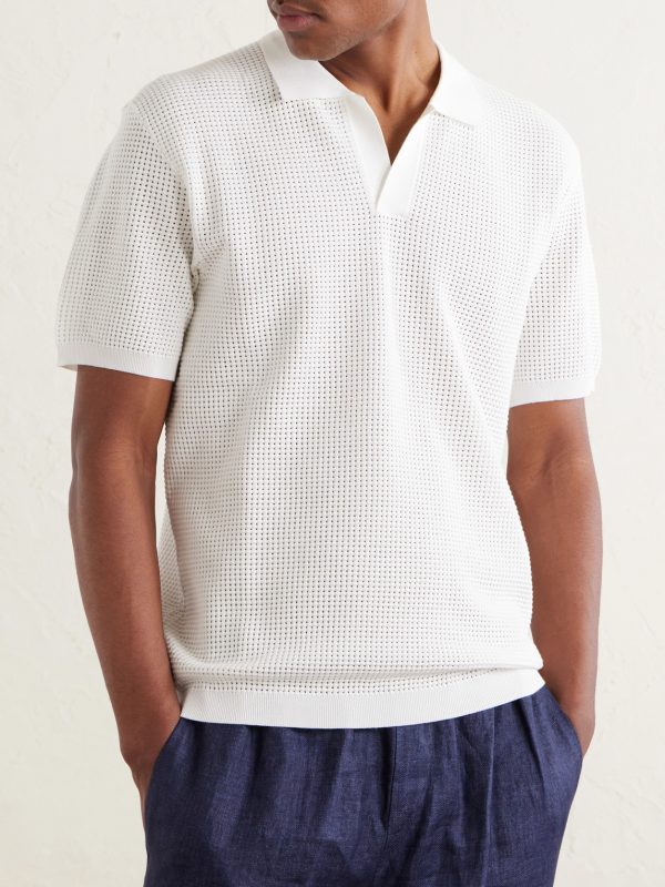 Roddy Slim-Fit Camp-Collar Pointelle-Knit Polo Shirt - FR Roddy Slim-Fit Camp-Collar Pointelle-Knit Polo Shirt - FR