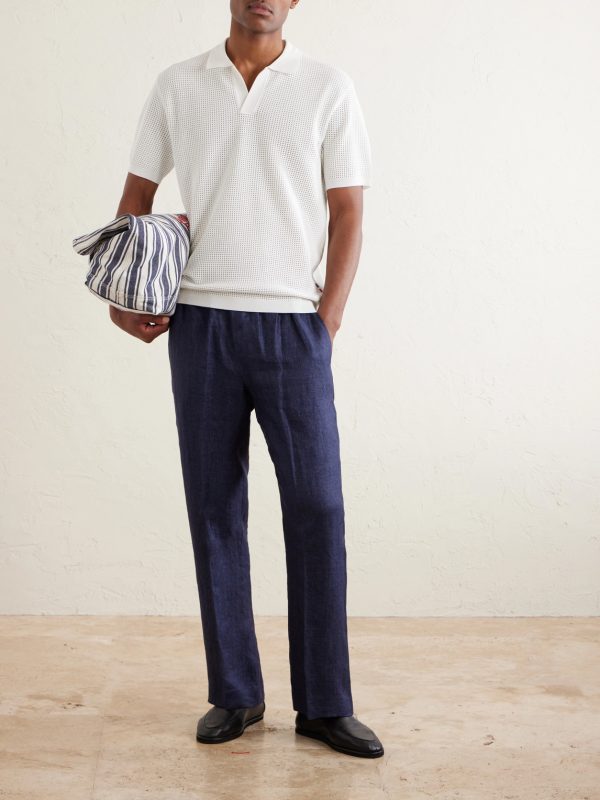 Roddy Slim-Fit Camp-Collar Pointelle-Knit Polo Shirt - OU Roddy Slim-Fit Camp-Collar Pointelle-Knit Polo Shirt - OU
