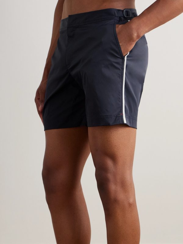 Bulldog Straight-Leg Mid-Length Striped Swim Shorts - OU