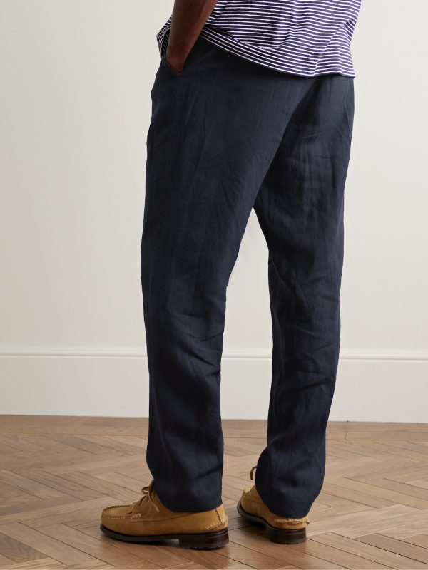 Straight-Leg Pleated Linen Trousers - BK Straight-Leg Pleated Linen Trousers - BK