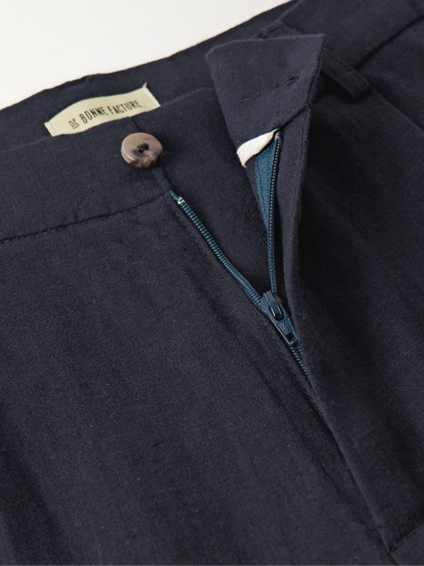 Straight-Leg Pleated Linen Trousers - E1 Straight-Leg Pleated Linen Trousers - E1