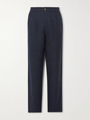 Straight-Leg Pleated Linen Trousers Straight-Leg Pleated Linen Trousers