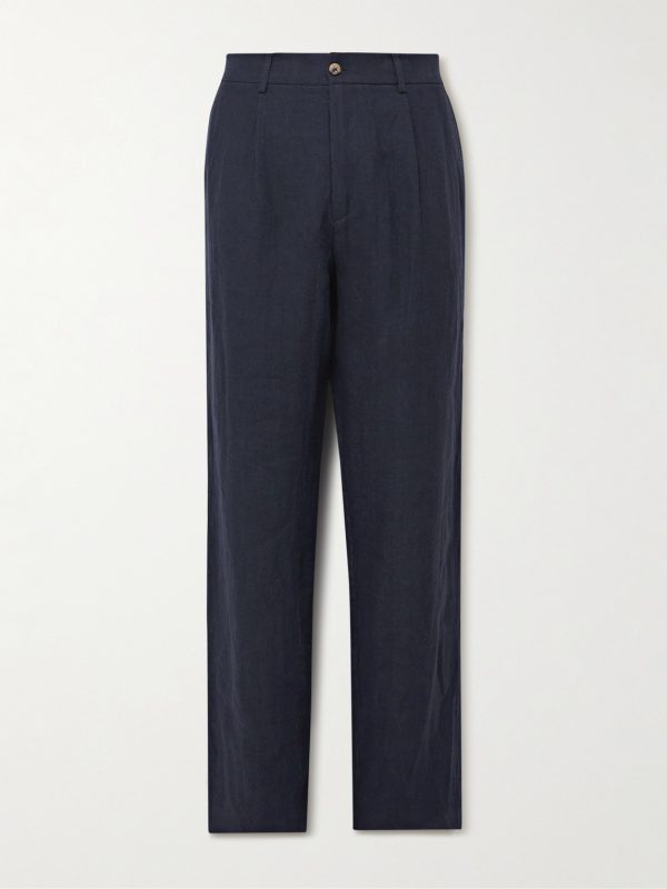 Straight-Leg Pleated Linen Trousers Straight-Leg Pleated Linen Trousers