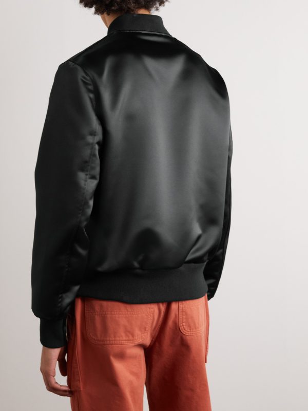 Sukajan Leather-Trimmed Satin Bomber Jacket - BK Sukajan Leather-Trimmed Satin Bomber Jacket - BK