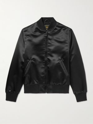 Sukajan Leather-Trimmed Satin Bomber Jacket Sukajan Leather-Trimmed Satin Bomber Jacket