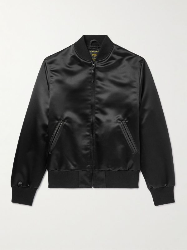 Sukajan Leather-Trimmed Satin Bomber Jacket Sukajan Leather-Trimmed Satin Bomber Jacket